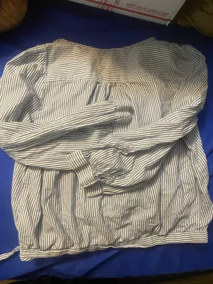 Women’s Madewell Blue and White Striped cropped shirt with tie thumbnail 4