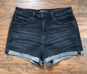 A&F • Simone High Rise Short black stretch denim cutoffs rolled hem cuffed thumbnail 1