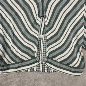 American Eagle Shirt Womens Medium Cropped Green‎ White Stripe Keyhole Smocked thumbnail 2