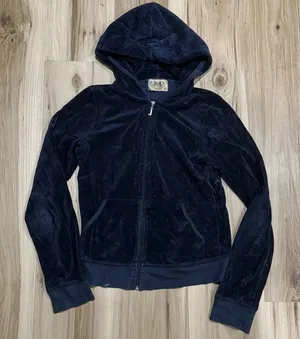 Juicy Couture Vintage Velour Y2K Navy Blue Zip Up Jacket Women’s Medium thumbnail 1