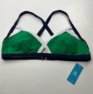 CUPSHE Kelly Green Navy Colorblock Keyhole Cross-Back‎ Bikini Swim Top Large NEW thumbnail 1