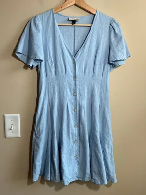 Universal Threads Button Front Mini Dress XS Light Blue Women Linen Blend thumbnail 1