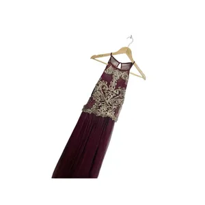 Candalite Burgundy Gold Maxi Dress Women's S Mock Neck‎ Floral Special Occasion thumbnail 3