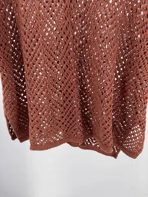 wild fable Brown metallic Open-Knit short sleeve crocheted Sweater L button up thumbnail 4