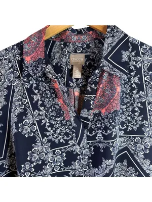 Chico's Navy Coral Medallion Scarf Print Tunic Top Long Sleeve Women's Size 2/L thumbnail 3