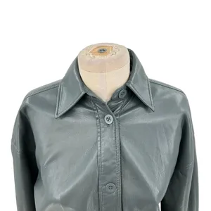 Aritzia Babaton Pelli Hip Shirt Jacket Vegan‎ Leather Shacket Gray Green XS thumbnail 4
