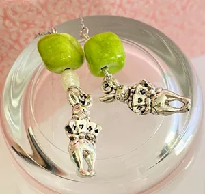 Handmade Irregular natural Jade stone beads&shell pearls American thread earrings💚 thumbnail 1