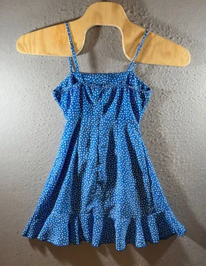 1435 | Hello Molly Blue Polka Dot Ruffle Boho Flirty Summer Picnic Dress Women 2 thumbnail 1