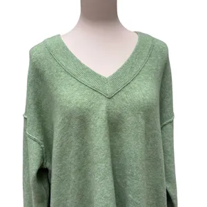 Aerie V-Neck Sweater‎ Small Sage Green NEW Oversized Marl Knit Pullover Cozycore thumbnail 2