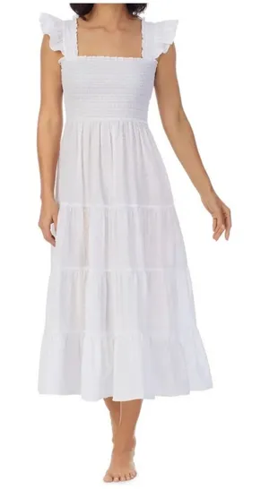 EILEEN WEST Grace Swiss Dot Smocked Cotton Lawn Dress Ruffle Sleeve Size Large‎ thumbnail 1
