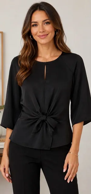 Vince Camuto Black Knot-Front Blouse thumbnail 1
