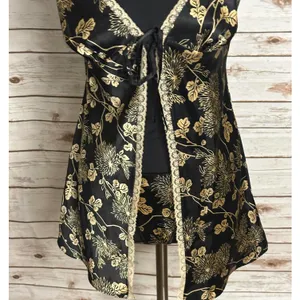 Vintage Victoria's Secret black/gold floral lace-trim satin matching set Small thumbnail 5