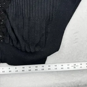 NWOT Free People‎ Womens L Sequined Cardigan Sweater Black Button Front Knit Top thumbnail 2