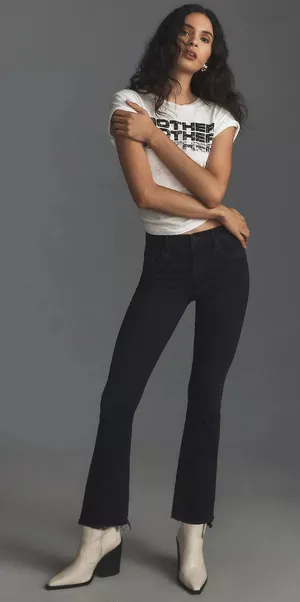 27 MOTHER The Insider Crop Step Fray Jeans black 26" inseam slight bootcut denim thumbnail 1