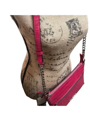 Dana Buchman Raspberry Croc Embossed Crossbody Bag Faux Leather, NWT thumbnail 4