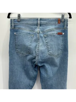 7 For All Mankind The Ankle Skinny Distressed Knee Holes Denim Jeans Size 29 thumbnail 3
