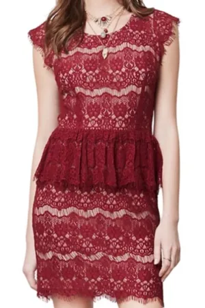 Anthropologie Maeve Elsa Burgundy Lace Peplum Lined Dress Size S thumbnail 1