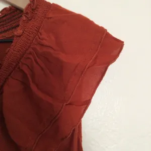 Zara Ruffle Midi V-Neck Terracotta Orange Red Smocked Tiered Flowy Dress Small thumbnail 5