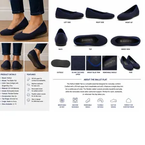 Rothy's The Ballet Flat Navy Indigo Blue‎ Trim Almond Toe Knit Shoes Womens 9 thumbnail 2