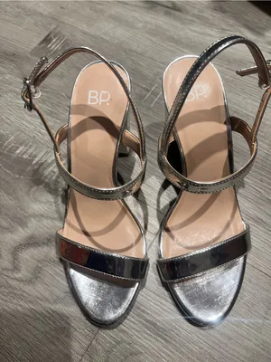 bp Metallic Silver Open-Toe Strappy Heels for Women thumbnail 1