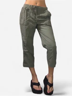 Y2K Olive Green Drawstring Capris thumbnail 2