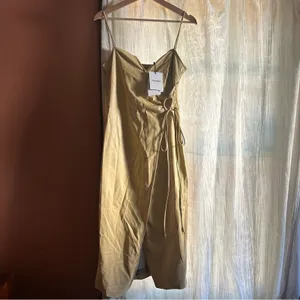 Nanushka Anubi Vegan Leather‎ Sleeveless Wrap Midi Dress Margarine NWT Size S thumbnail 3
