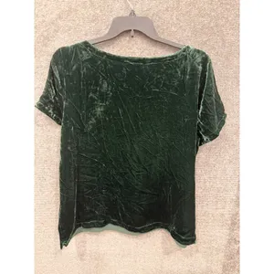 Eileen Fisher Womens Top XL Green Crushed Velvet Silk Blend Short Sleeve Tee thumbnail 7