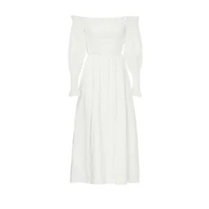 All Saints Lary White Linen Silk Shoulder Long Sleeve Slit Midi Dress Size 6 thumbnail 6