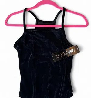 NWT -Danskin Black Velvet Halter Leotard - Size Medium, thumbnail 3