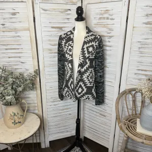 SKIES ARE BLUE Women's Medium Knit Blazer Aztec Southwest Black White Cardigan thumbnail 6