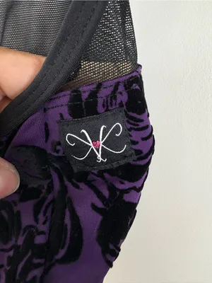 Kandi Kouture Black & Purple Floral Velvet Mesh Leotard Size AXS thumbnail 4