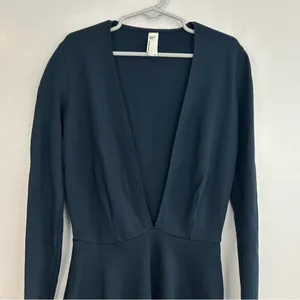 American Apparel Dark Blue Deep V-neck Long Sleeve Mini Fit & Flare Dress XS thumbnail 3
