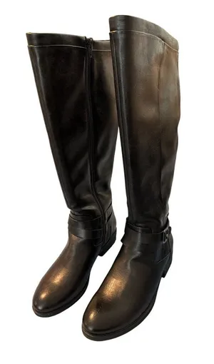 Baretraps Yvonna Black Faux Leather Riding Boots Size Zipper Wide Calf Size 9.5 thumbnail 1