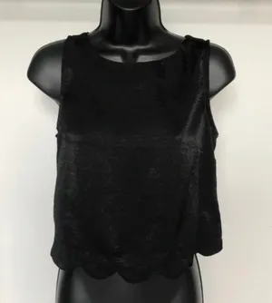 Monteau Los Angeles Black Scalloped Hem Crop Top, size Large thumbnail 3