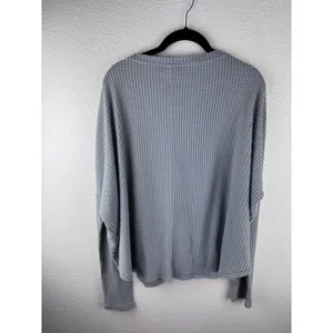 Out From Under Urban Outfitters Grey Waffle‎ Knit Button Front Long Sleeve Top M thumbnail 5