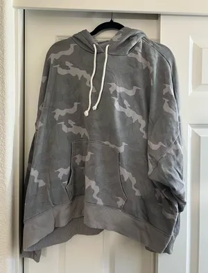 American Eagle Gray Camo Hooded Pullover Sweater thumbnail 1