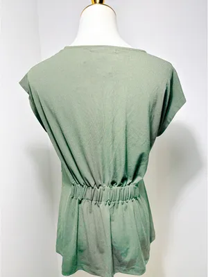 Banana Republic Women's Small Green V-Neck Cap Sleeve Top with Cinched Waist thumbnail 2