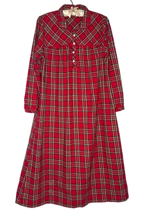 Vintage LL Bean Nightgown Medium Petite Plaid Cotton Flannel Maxi‎ Traditional thumbnail 1