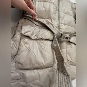 Women’s light brown beige puffer jacket with belt size small thumbnail 10