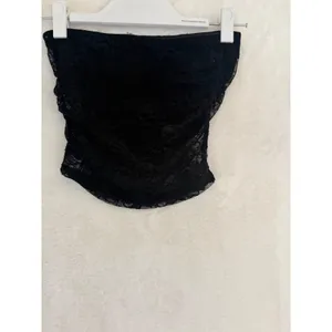 Black Sheer Floral Lace Tube Top Strapless Crop XS Floral Mesh Bralette Layering thumbnail 5