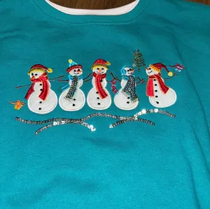Vintage Snowman Christmas Sweatshirt XL Teal thumbnail 3