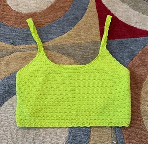 Aerie Lime Green Neon Crochet Crop Top Cropped Tank Top Size Medium thumbnail 1