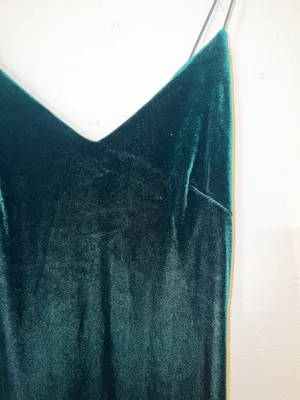 The Vintage Shop Velvet Spaghetti Strap Slip Dress in Deep Green thumbnail 4