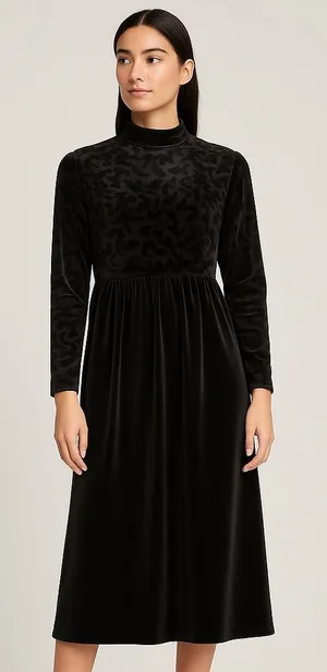 Vintage Coldwater Creek Black Velvet Burnout Dress Long Sleeve Midi Textured thumbnail 1