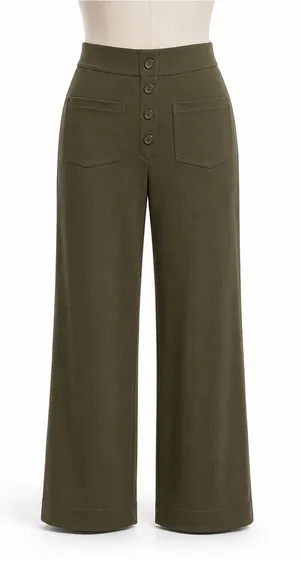 NWT Olive Green Halara High Rise Wide Leg Pants Button Front Career Casual Mediu thumbnail 1