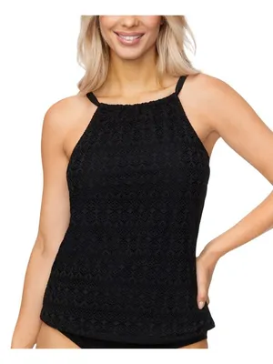 Island Escape Crochet Underwire High-Neck Tankini Top N760149 Black 12 thumbnail 6
