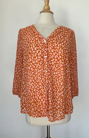 West Kei Orange and Pink Animal Print V-Neck Blouse thumbnail 1