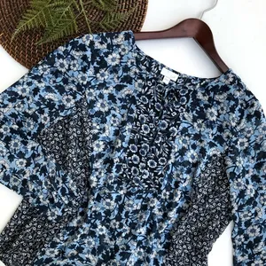 J Jill Women’s Shirt Blue Floral Long Sleeve Mixed Print Large thumbnail 1