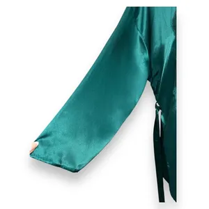 Victorias Secret Vintage Emerald Satin Lace Kimono‎ Robe Gold Label Old Money thumbnail 11
