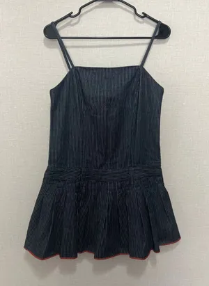 NWT Anthropologie Pilcro Pinstripe Denim Pleated Sleeveless Mini Dress W/Shorts thumbnail 1